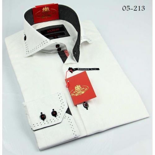 Axxess Winter White / Black Handpick Stitching 100% Cotton Dress Shirt 05-213